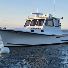a small boat in a large body of water